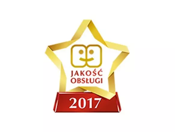 Pepco quality service award with gold star shape showing "JAKOŚĆ OBSŁUGI 2017" text.