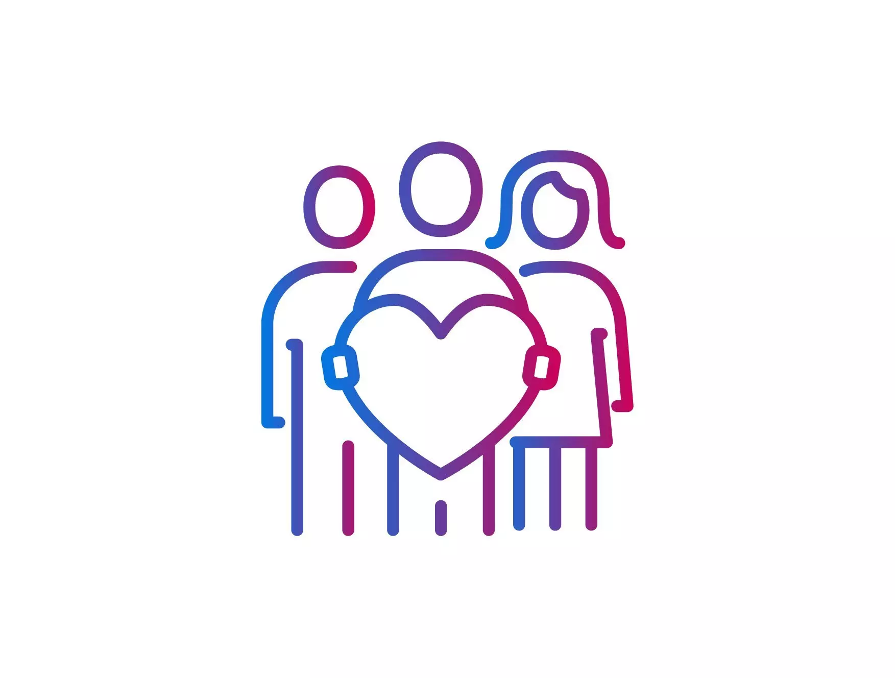 Ilustrație cu patru siluete de persoane ținând o inimă, reprezentând comunitatea și grija.