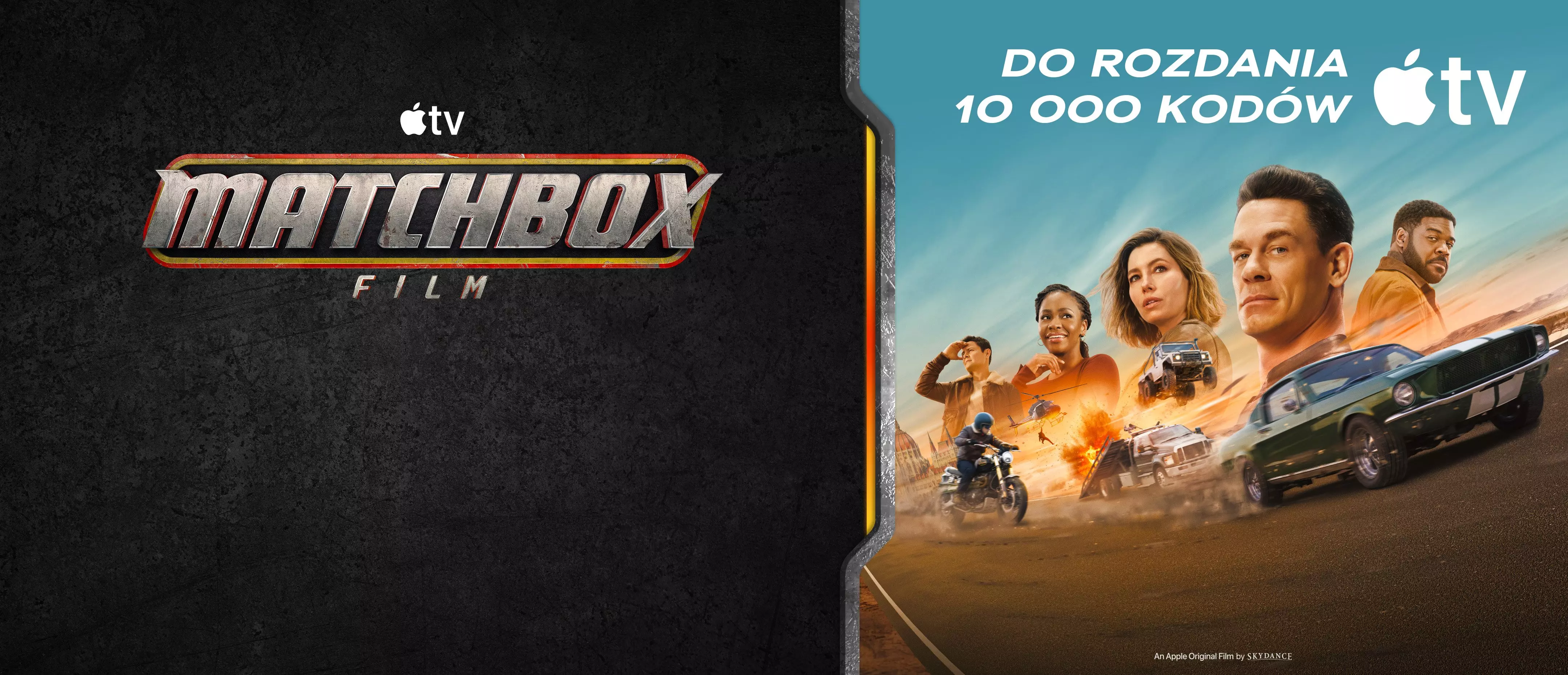 Opakowanie Pepco z logo Matchbox Film i Apple TV z grafiką akcji filmowej i tekstem do rozdania 10 000 kodów.