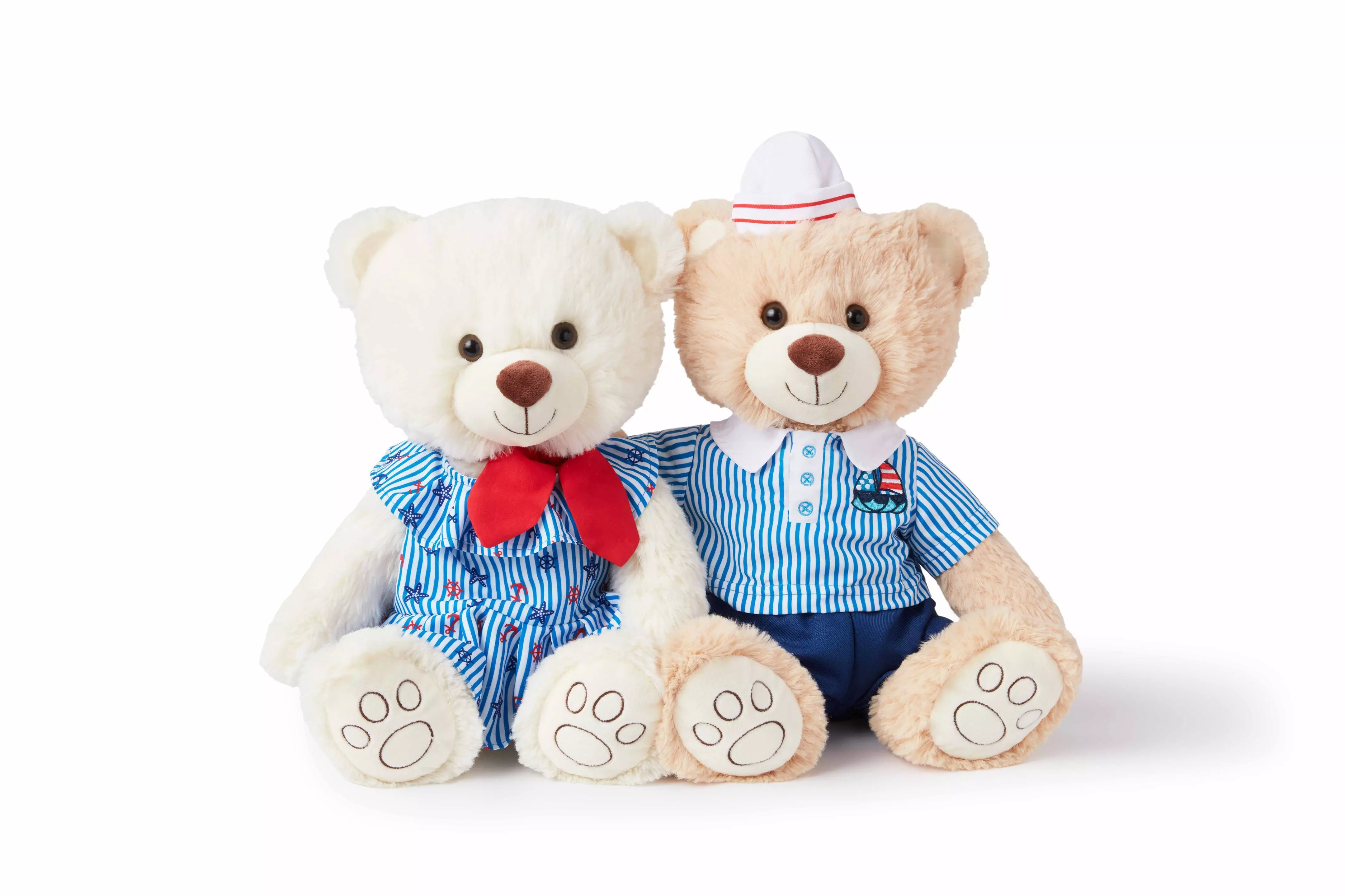 Pepco teddy bears in nautical outfits - white bear with red bow tie and tan bear wearing striped shirt with sailor hat.