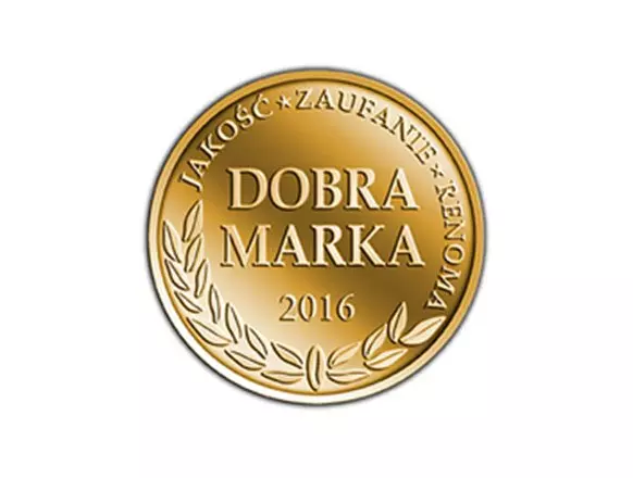 Złoty medal Dobra Marka 2016 przyznany marce Pepco, z napisami Jakość, Zaufanie, Renoma na obwodzie.