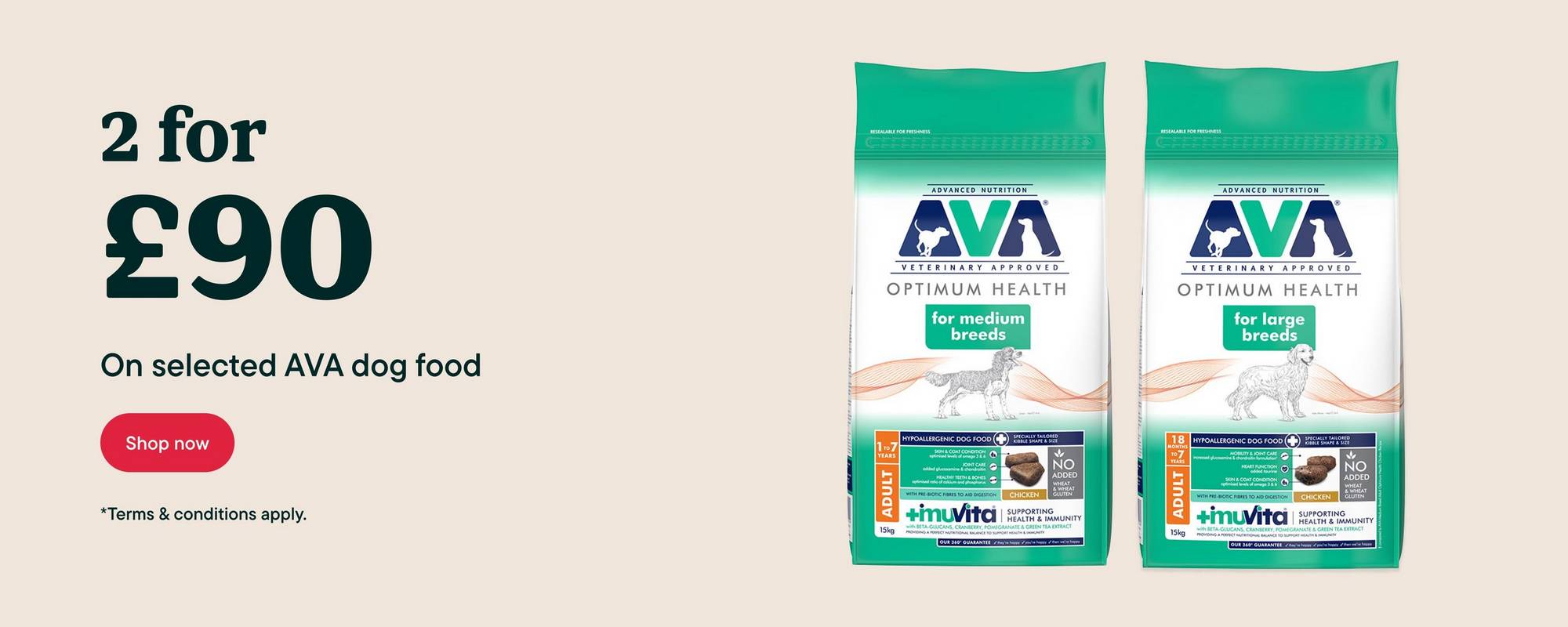 2 for £90 on selected AVA dog food