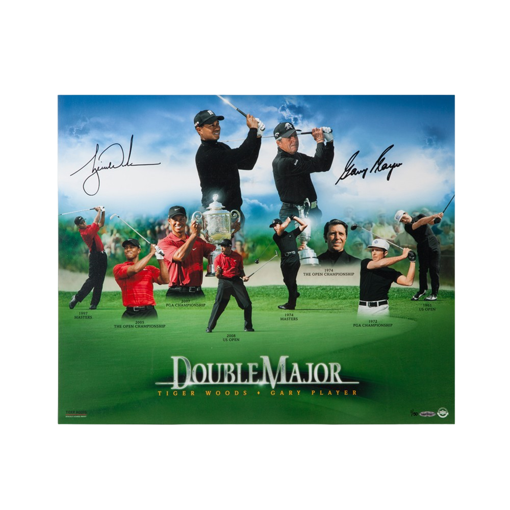 Gary Player/ Tiger Woods Autographed Double Major Photo