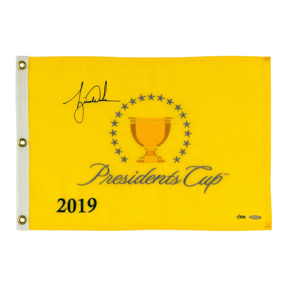 Tiger Woods Autographed 2019 Presidents Cup Pin Flag