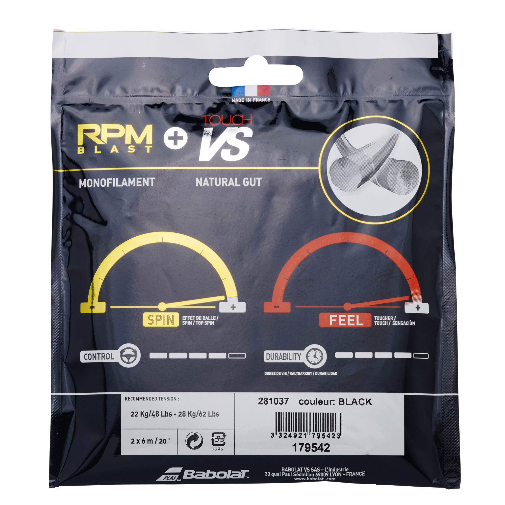 RPM Blast 17 Gauge + Touch VS 16 Gauge Hybrid Tennis Strings