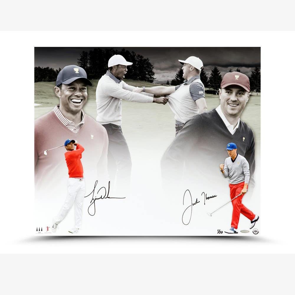 Tiger Woods & Justin Thomas Autographed “Mutual Respect” 20x24