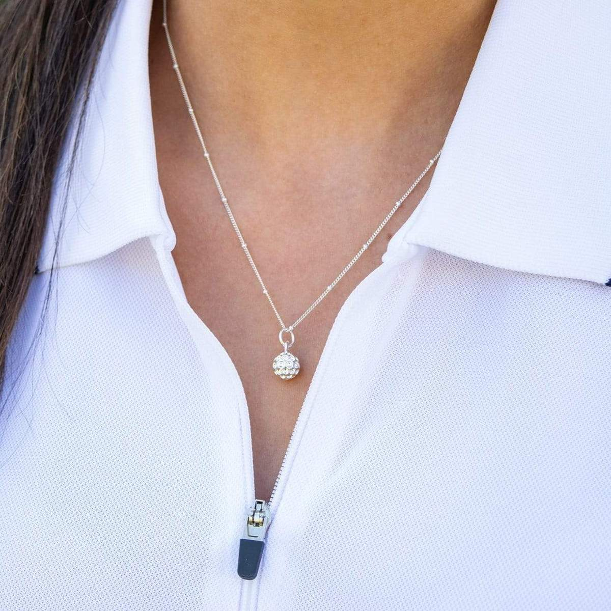 Golf Goddess Silver Golf Ball Charm Necklace