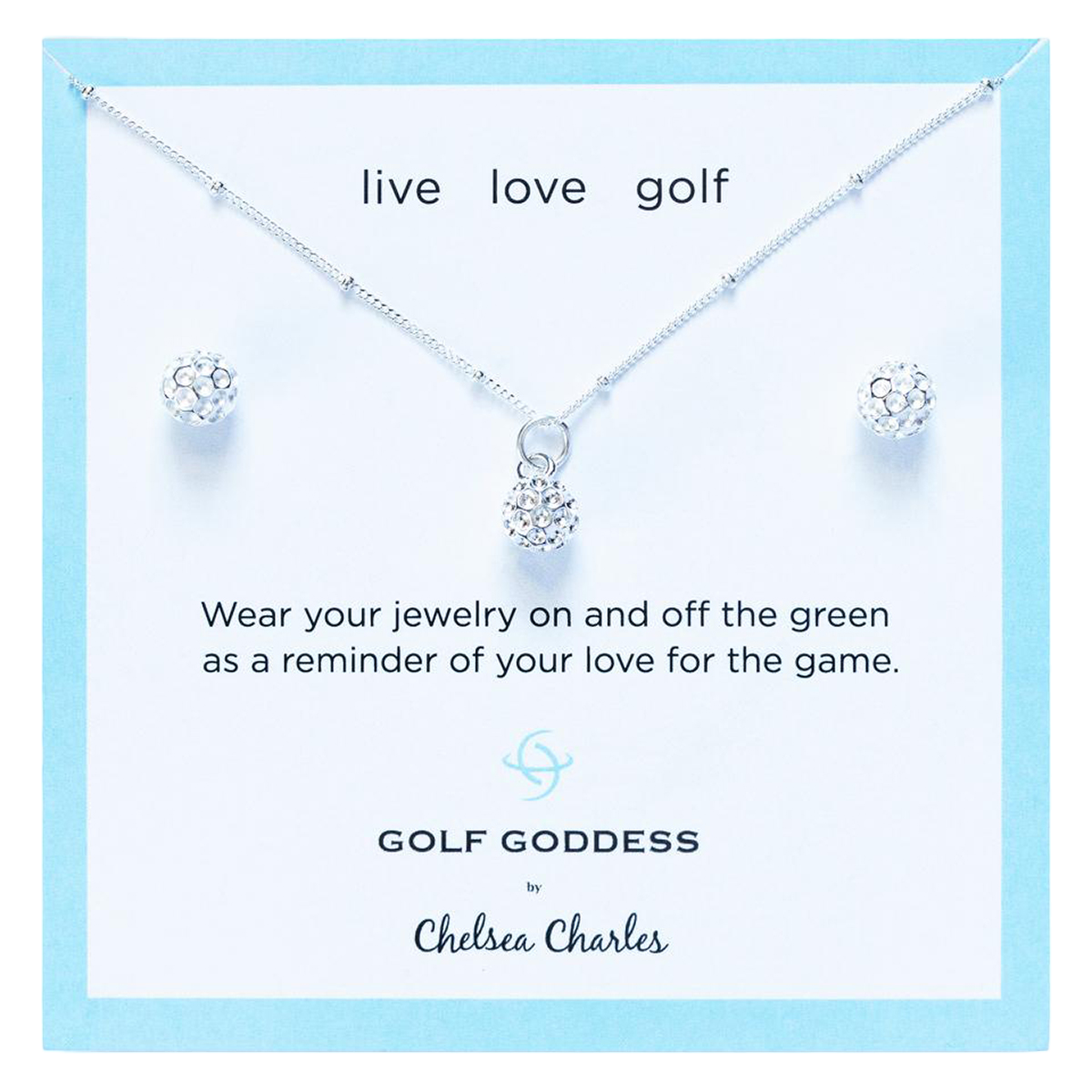 Golf Goddess Silver Golf Ball Necklace and Earrings Gift Set