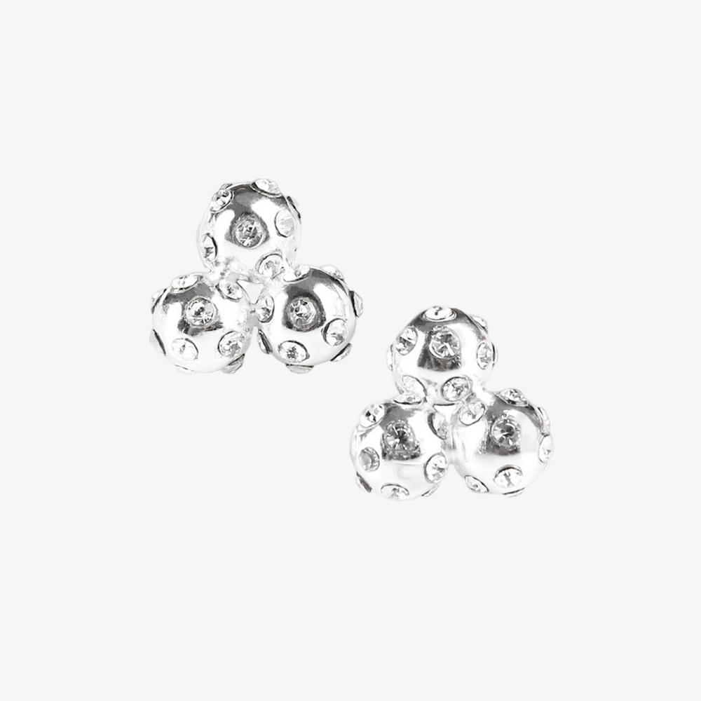 Par 3 Silver & Clear Crystal Golf Ball Cluster Earrings