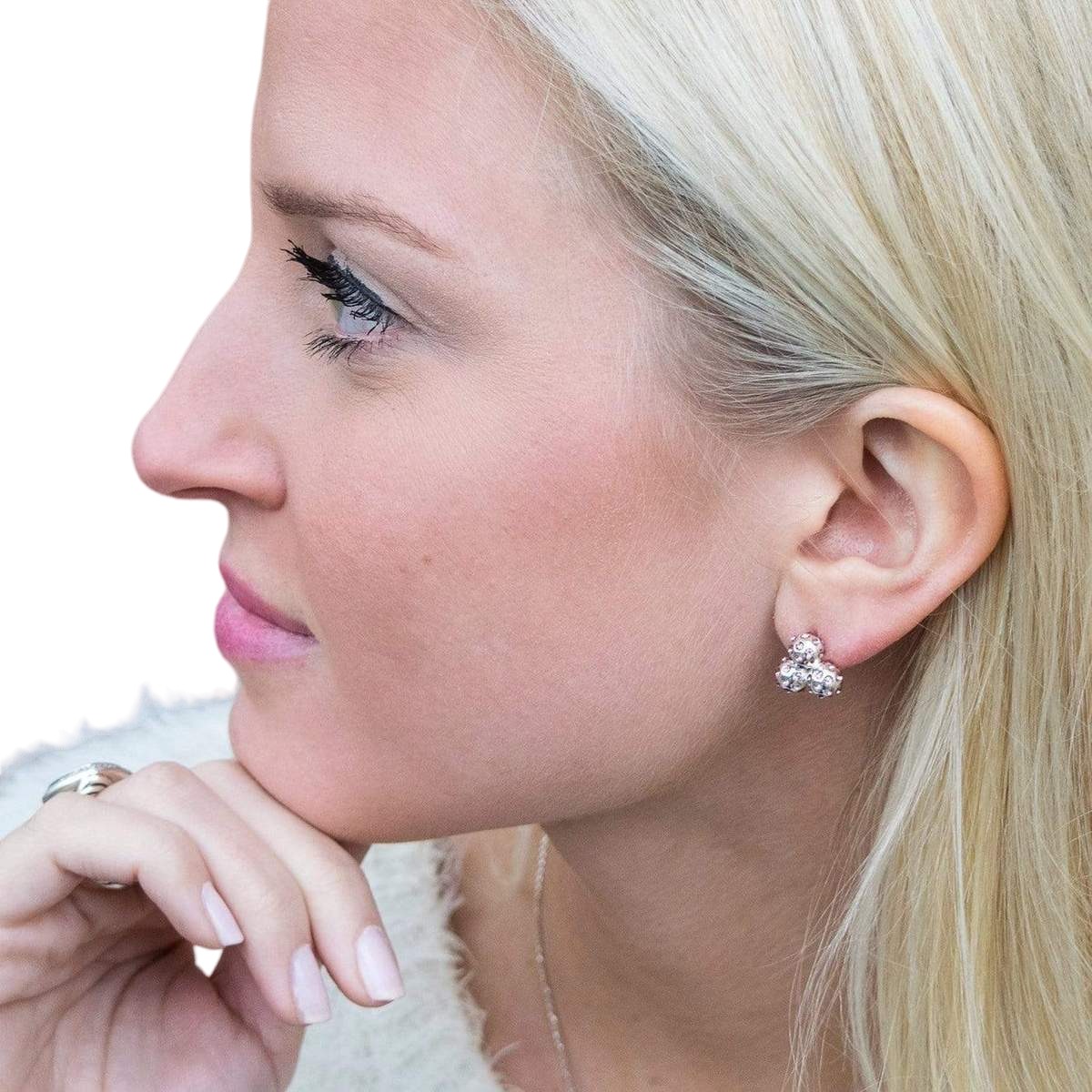 Par 3 Silver & Clear Crystal Golf Ball Cluster Earrings