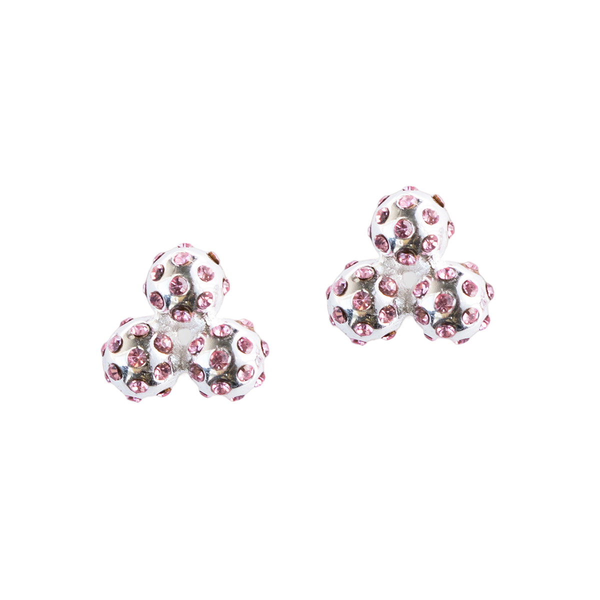 Par 3 Silver & Peony Pink Crystal Cluster Stud Earrings