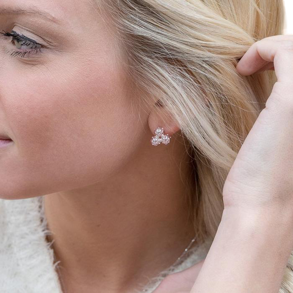 Par 3 Silver & Peony Pink Crystal Cluster Stud Earrings