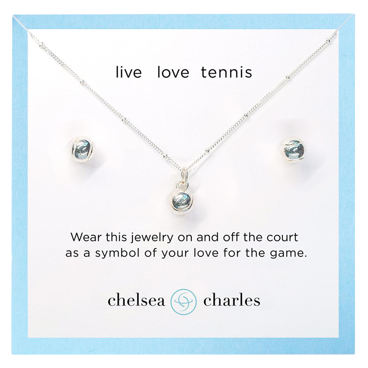 Silver Tennis Charm Necklace and Earrings Gift Set