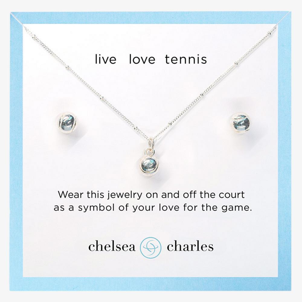 Silver Tennis Charm Necklace and Earrings Gift Set