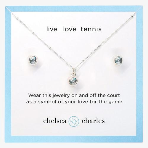 Silver Tennis Charm Necklace and Earrings Gift Set