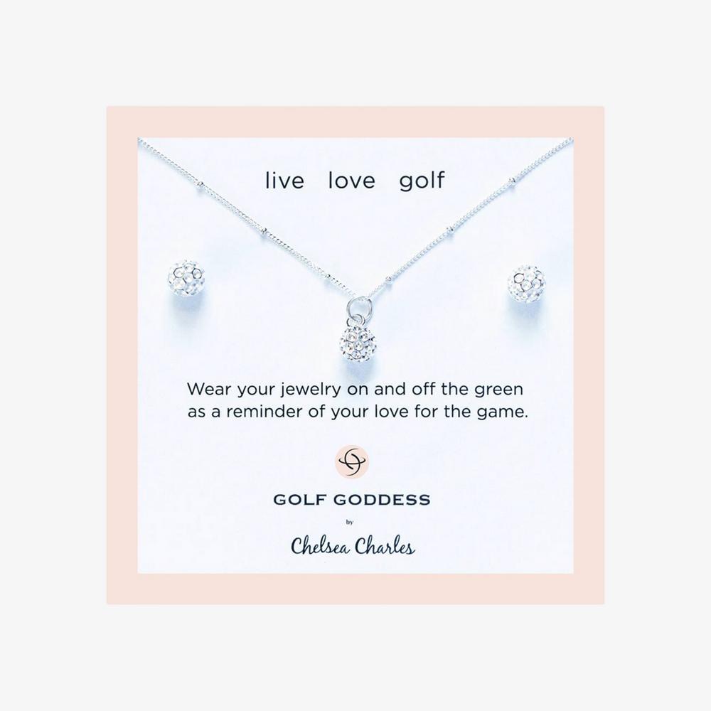 CC Sport Silver Golf Ball Necklace & Earring Set for Little Girls and Tweens