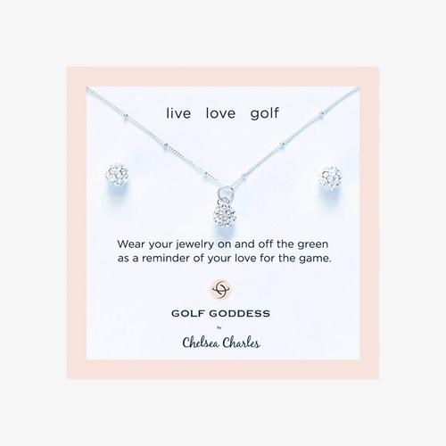 CC Sport Silver Golf Ball Necklace & Earring Set for Little Girls and Tweens