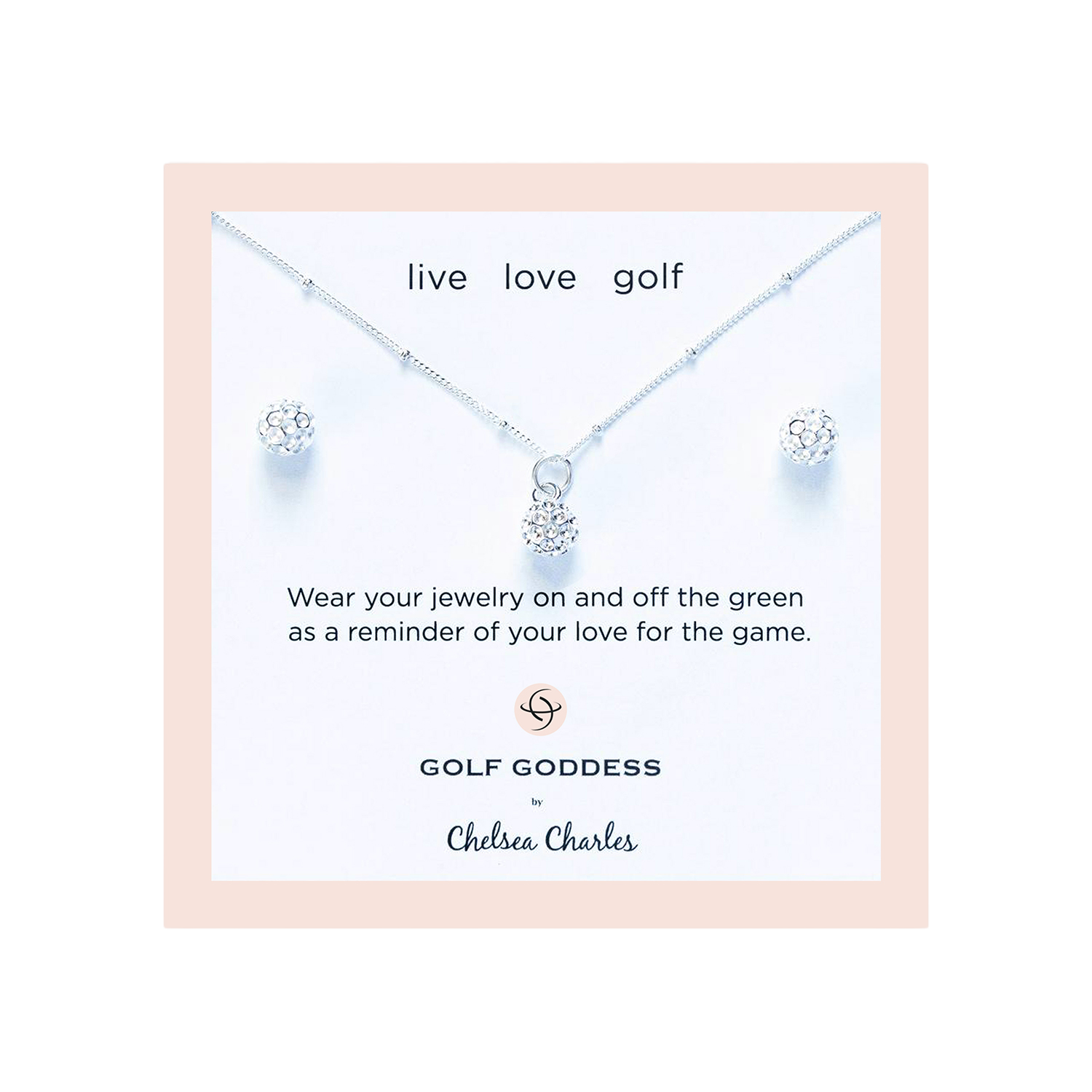 CC Sport Silver Golf Ball Necklace & Earring Set for Little Girls and Tweens