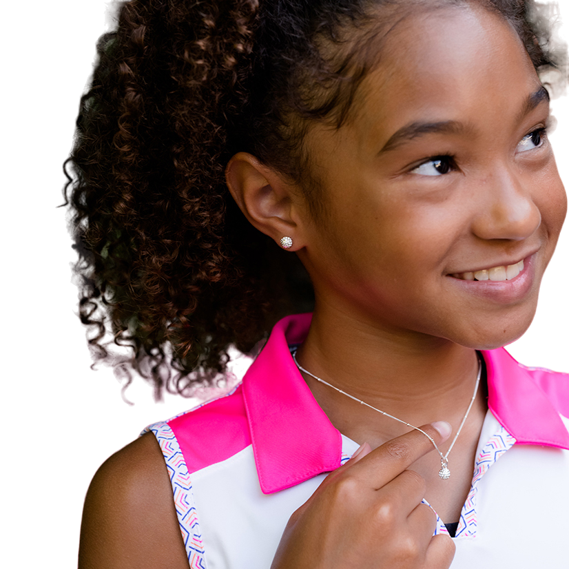 CC Sport Silver Golf Ball Necklace & Earring Set for Little Girls and Tweens