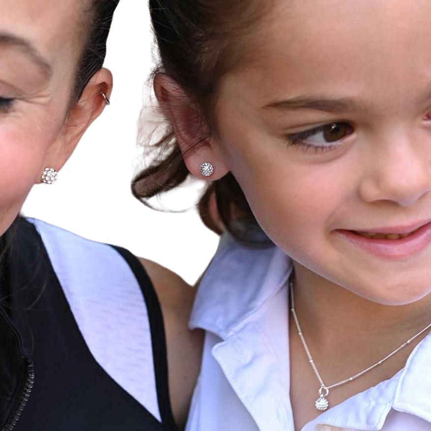 CC Sport Mother & Daughter Silver Golf Ball Earring Set