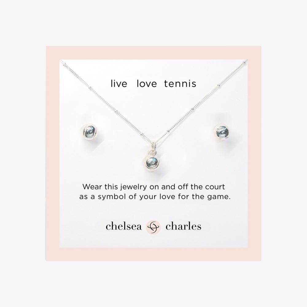 CC Sport Silver Tennis Necklace and Earrings Gift Set for Little Girls & Tweens
