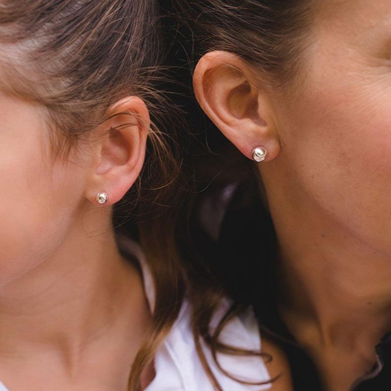 CC Sport Mother & Daughter Silver Tennis Ball Earring Set