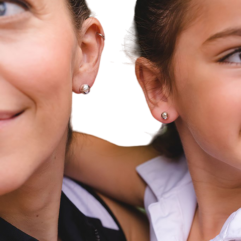 CC Sport Mother & Daughter Silver Tennis Ball Earring Set