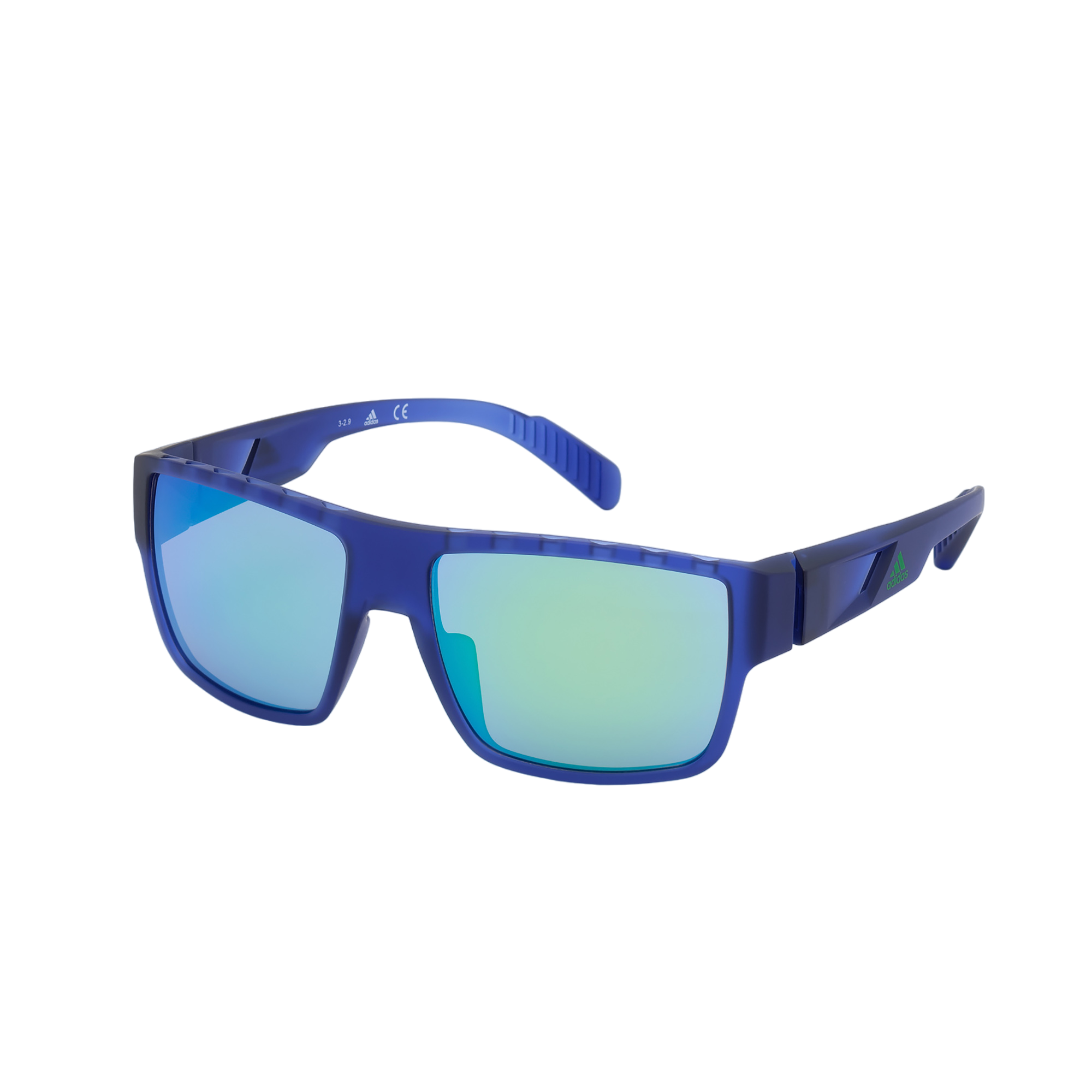 Injected Sport Flat Top Square Sunglasses w/ Green Mirror Lens