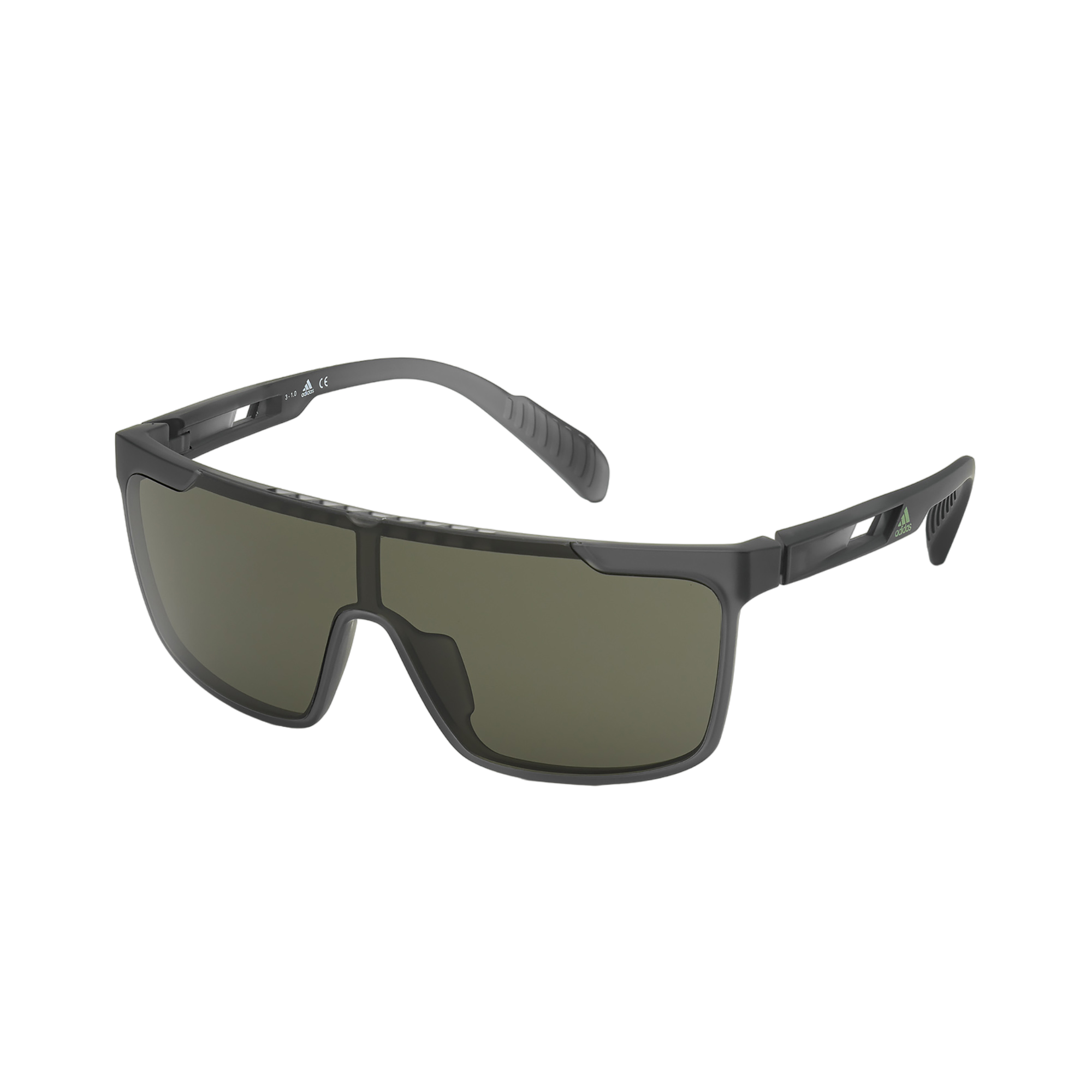 Injected Sport Flat Top Shield Sunglasses w/ Green Lens