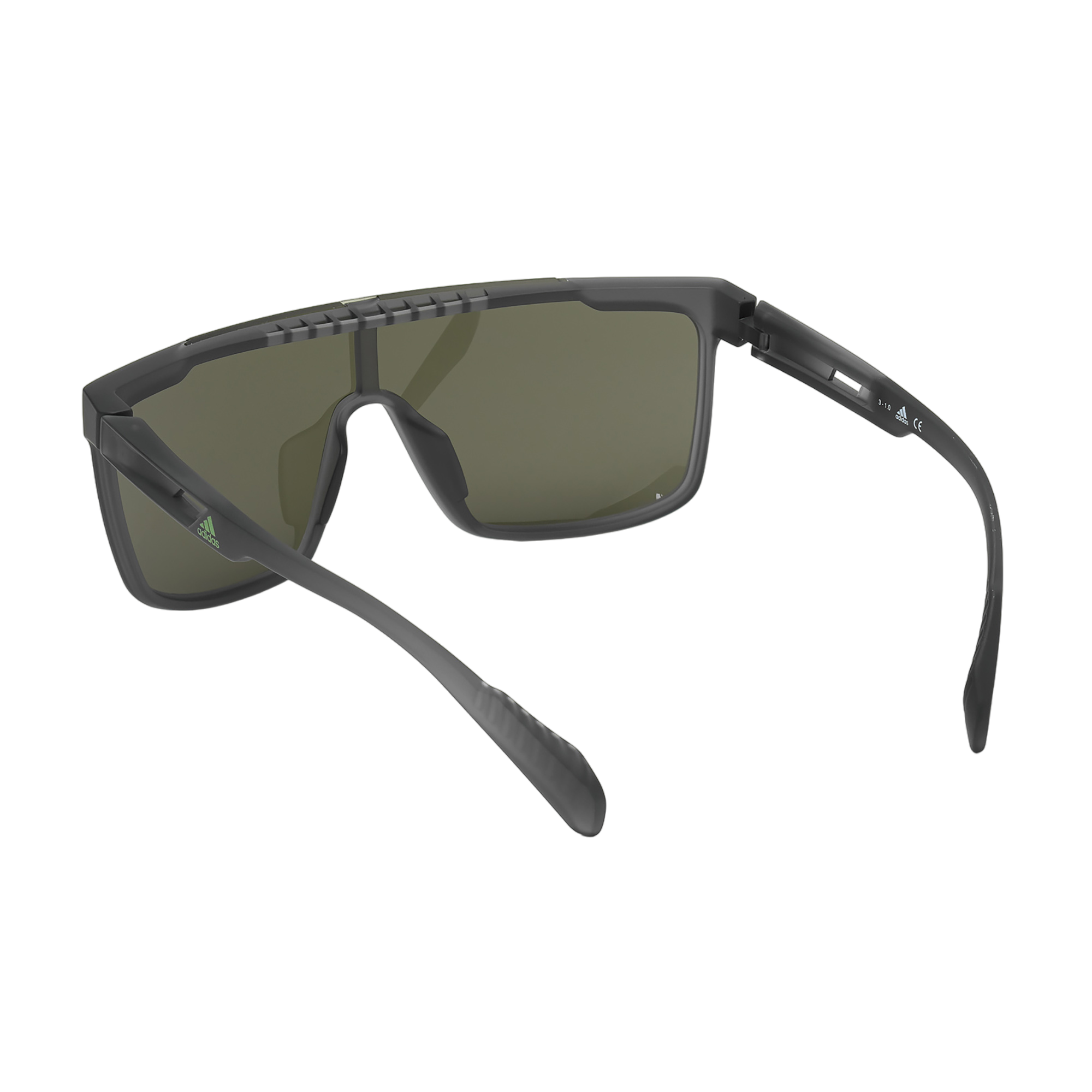 Injected Sport Flat Top Shield Sunglasses w/ Green Lens