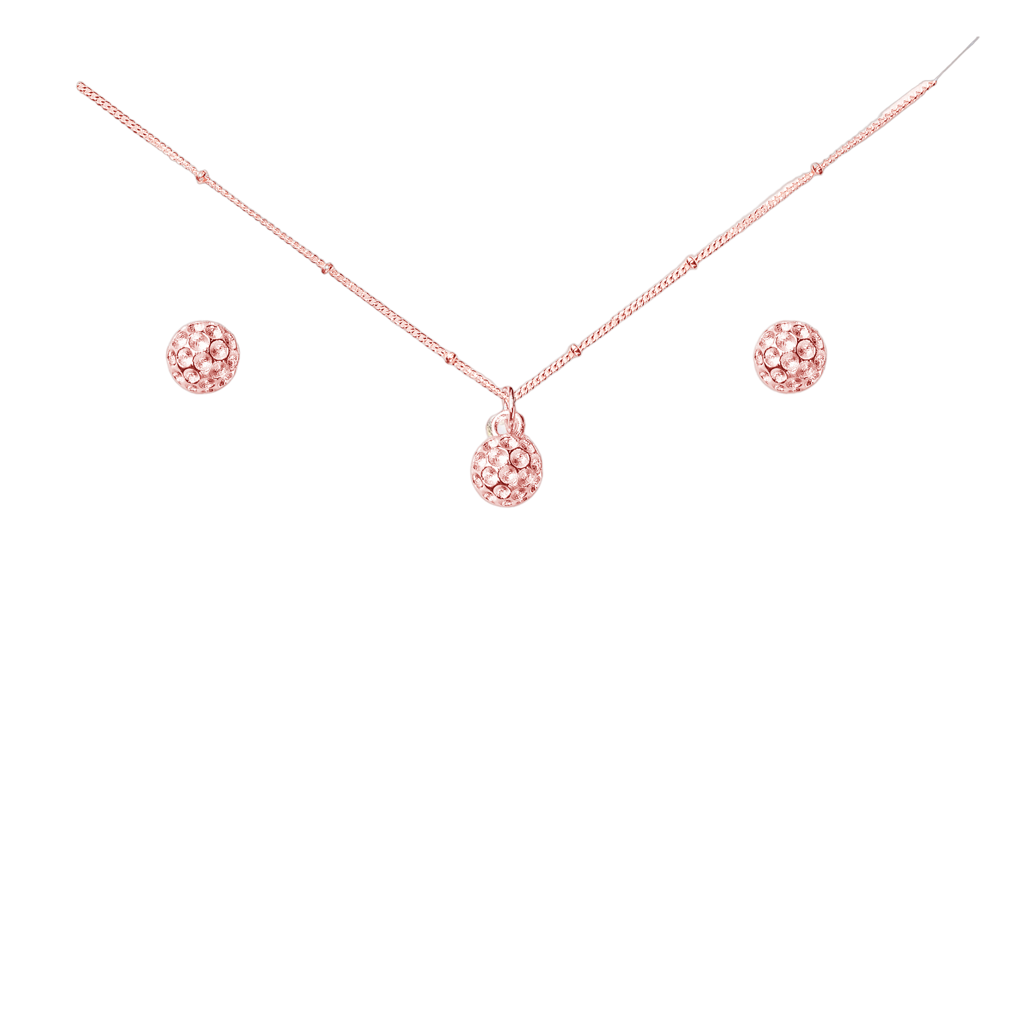 Golf Goddess Rose Gold Golf Ball Necklace and Earrings Gift Set