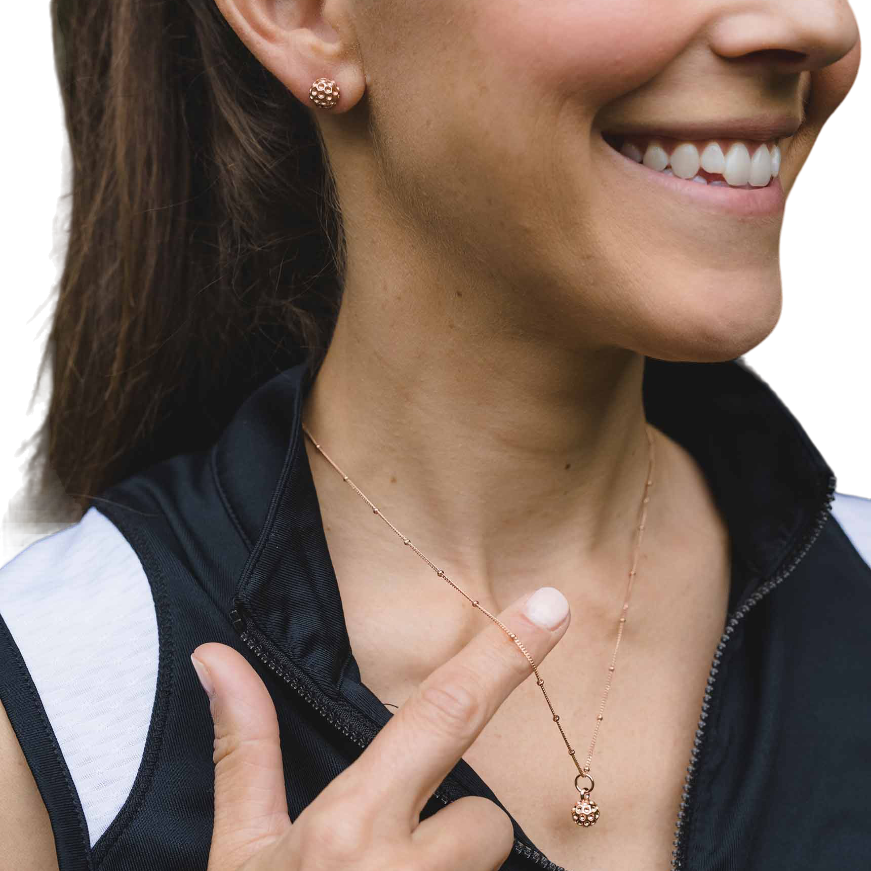 Golf Goddess Rose Gold Golf Ball Necklace and Earrings Gift Set
