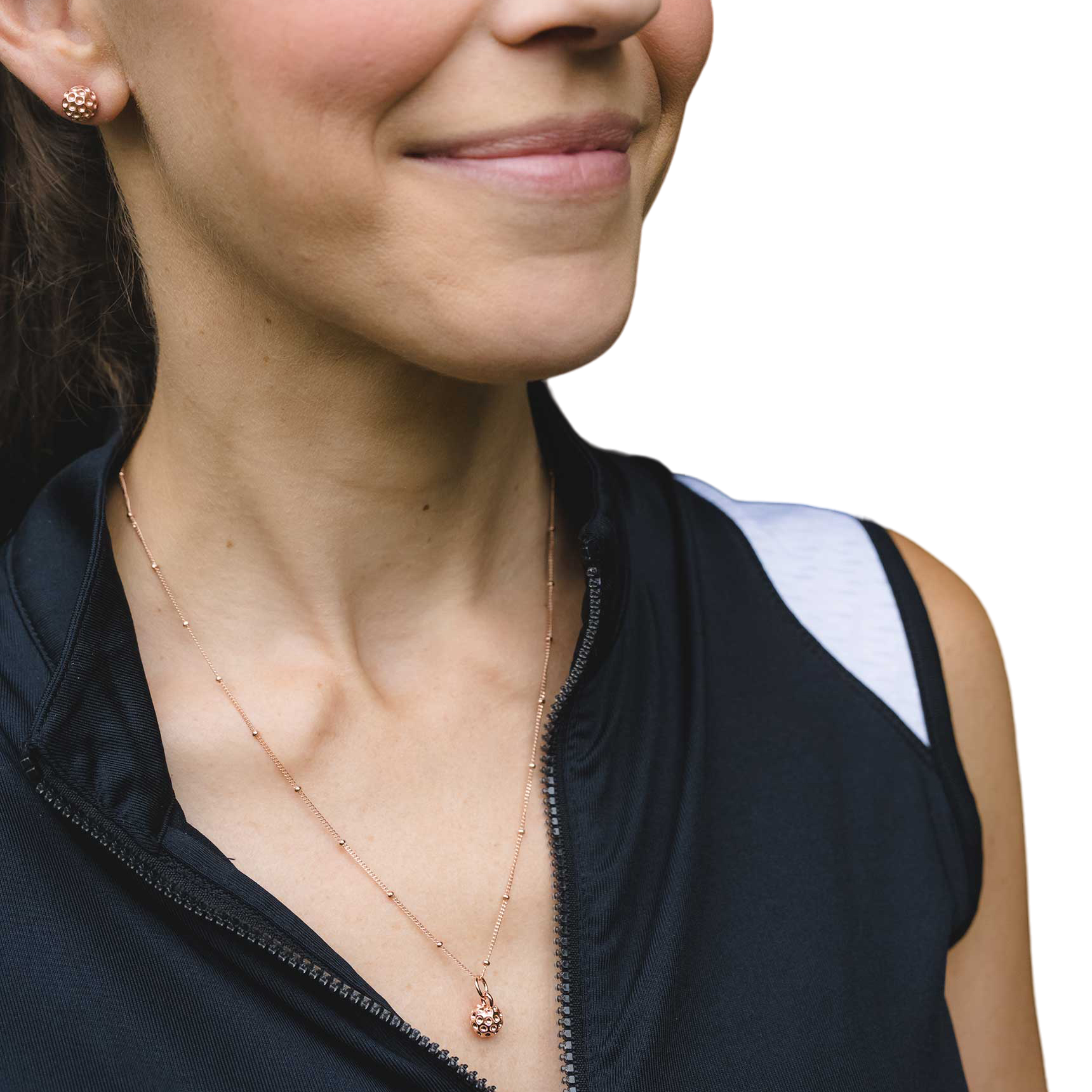 Golf Goddess Rose Gold Golf Ball Necklace and Earrings Gift Set