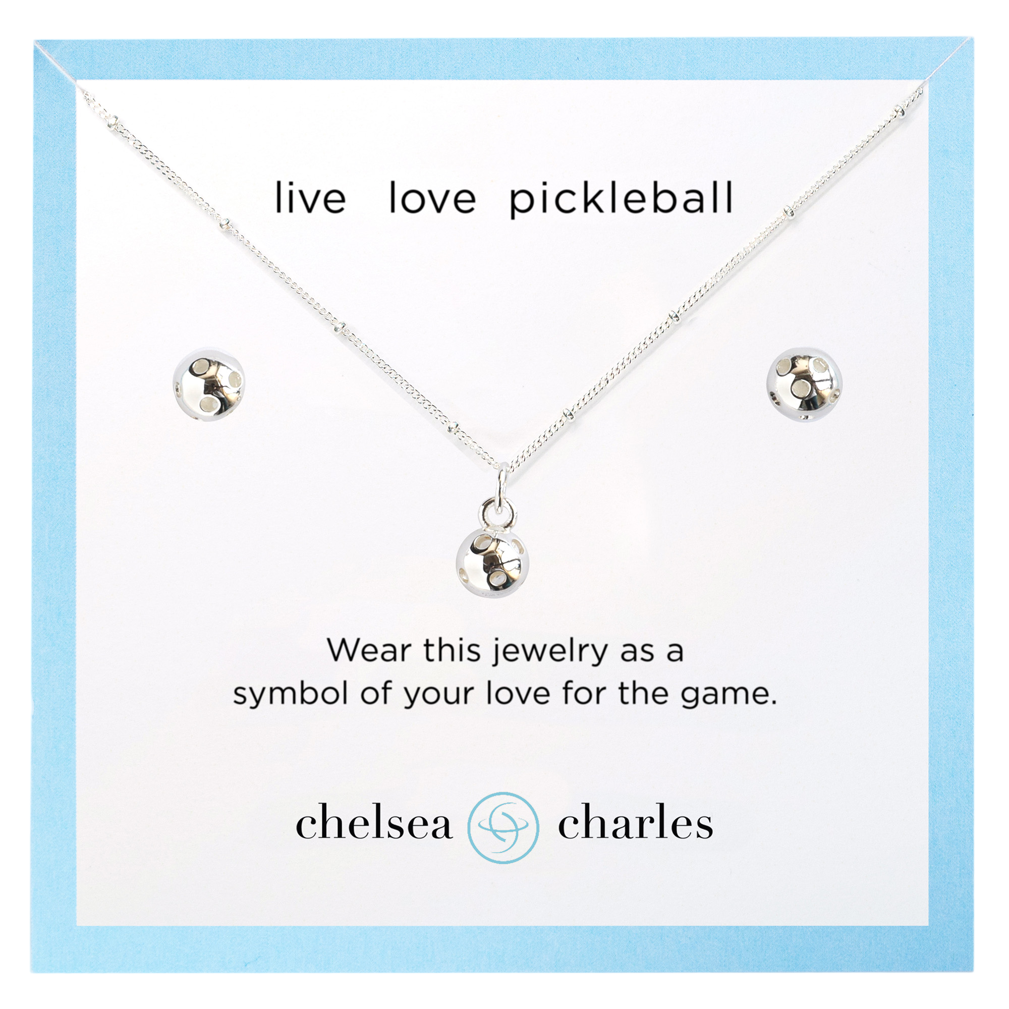 CC Sport Silver Pickleball Necklace and Earrings Gift Set