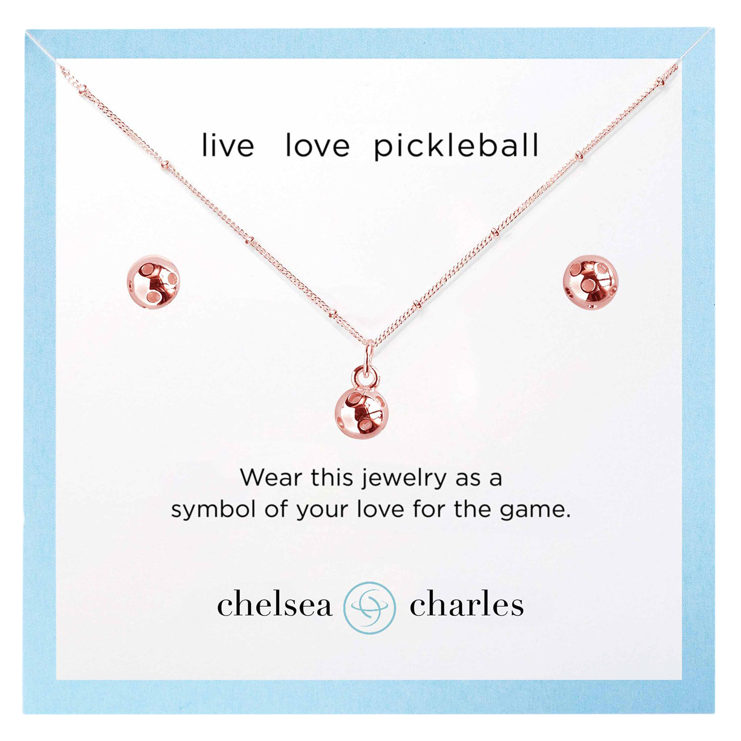 CC Sport Rose Gold Pickleball Necklace and Earrings Gift Set