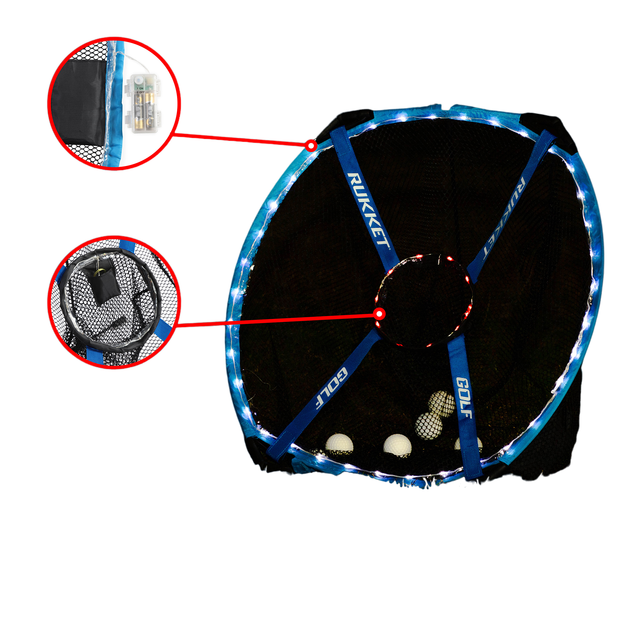 Haack Pro Light-Up Chipping Net with 6 Tru-Spin Glow-in-the-Dark Practice Balls