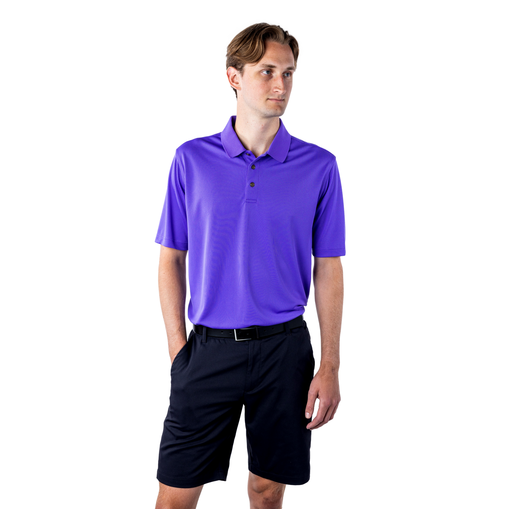 Grid Textured Men's Short Sleeve Golf Polo Shirt
