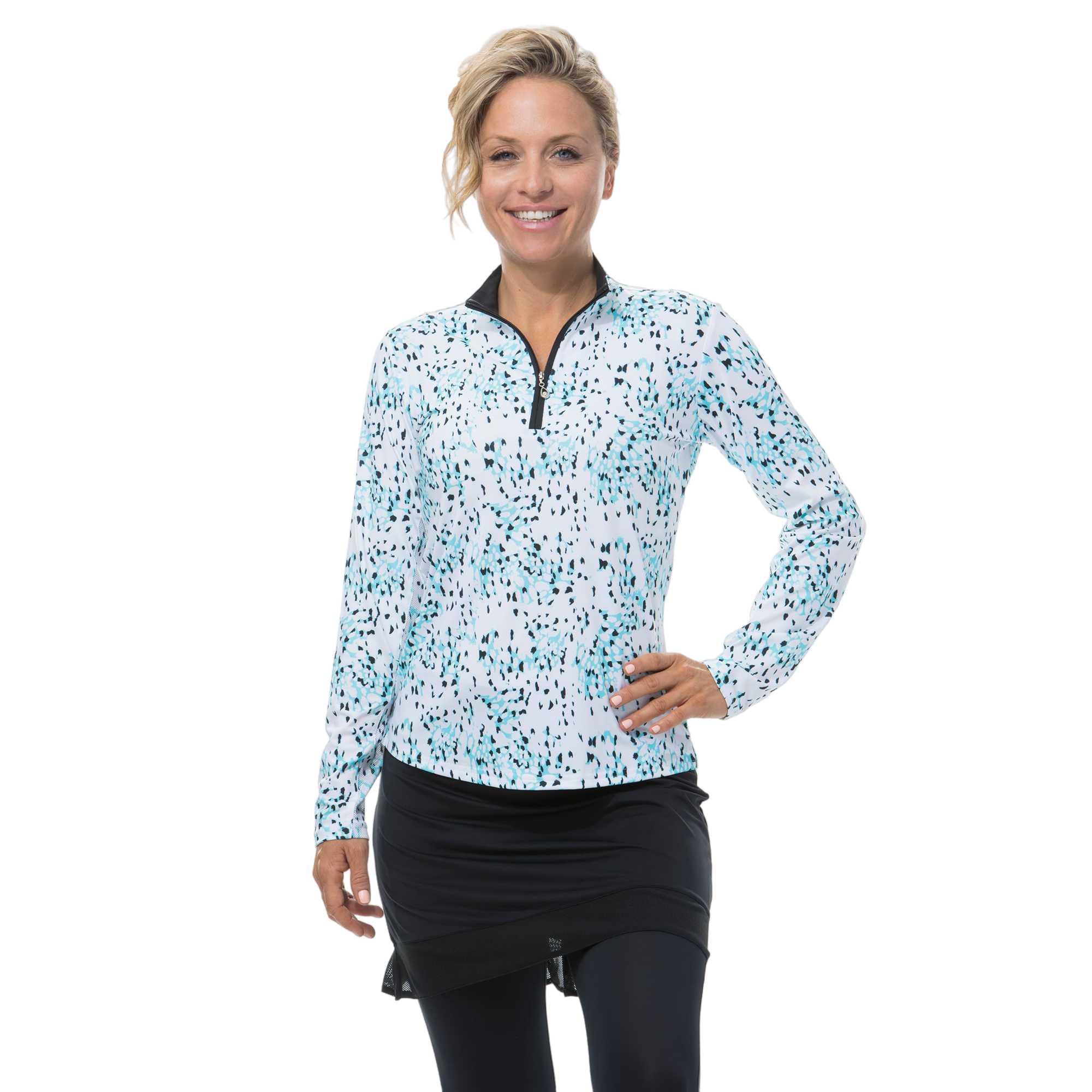 SolCool Long Sleeve Printed Quarter Zip Mock Pull Over