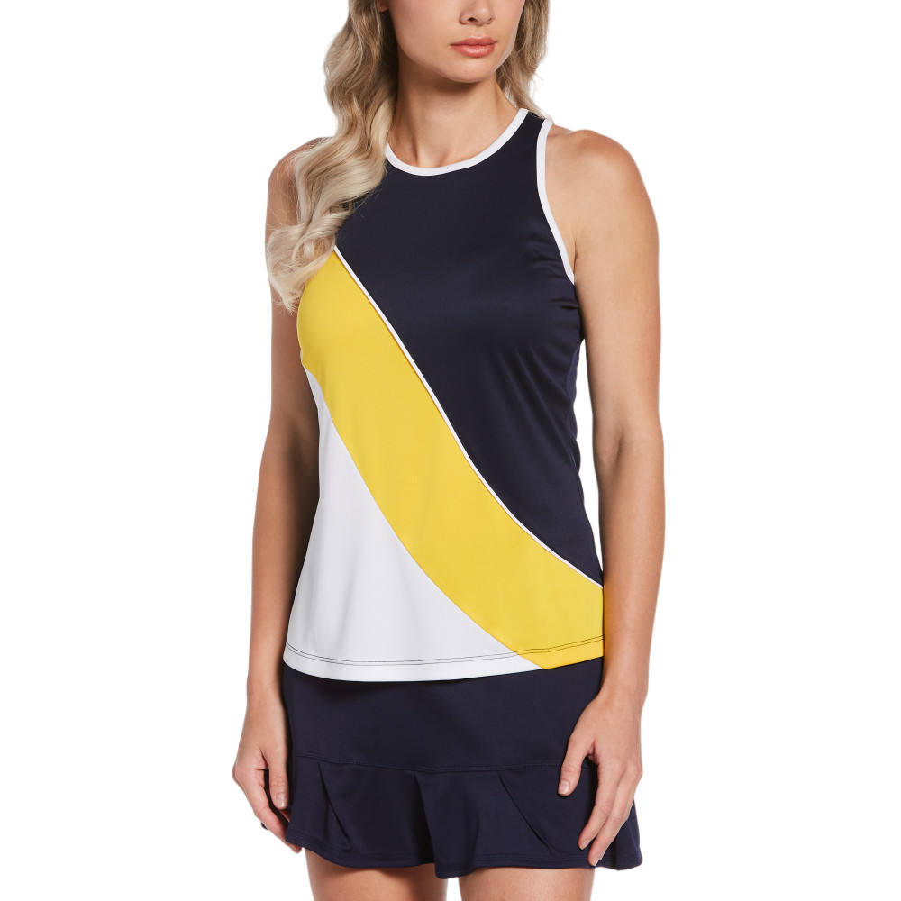 Retro Asymmetrical Colorblock Racerback Tank Top