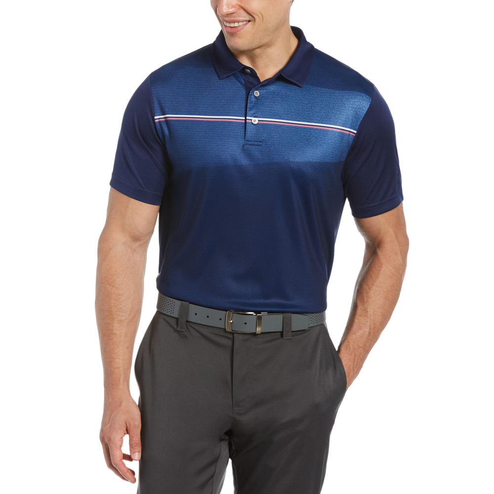 Engineered Asymmetric Chest Stripe Short Sleeve Golf Polo