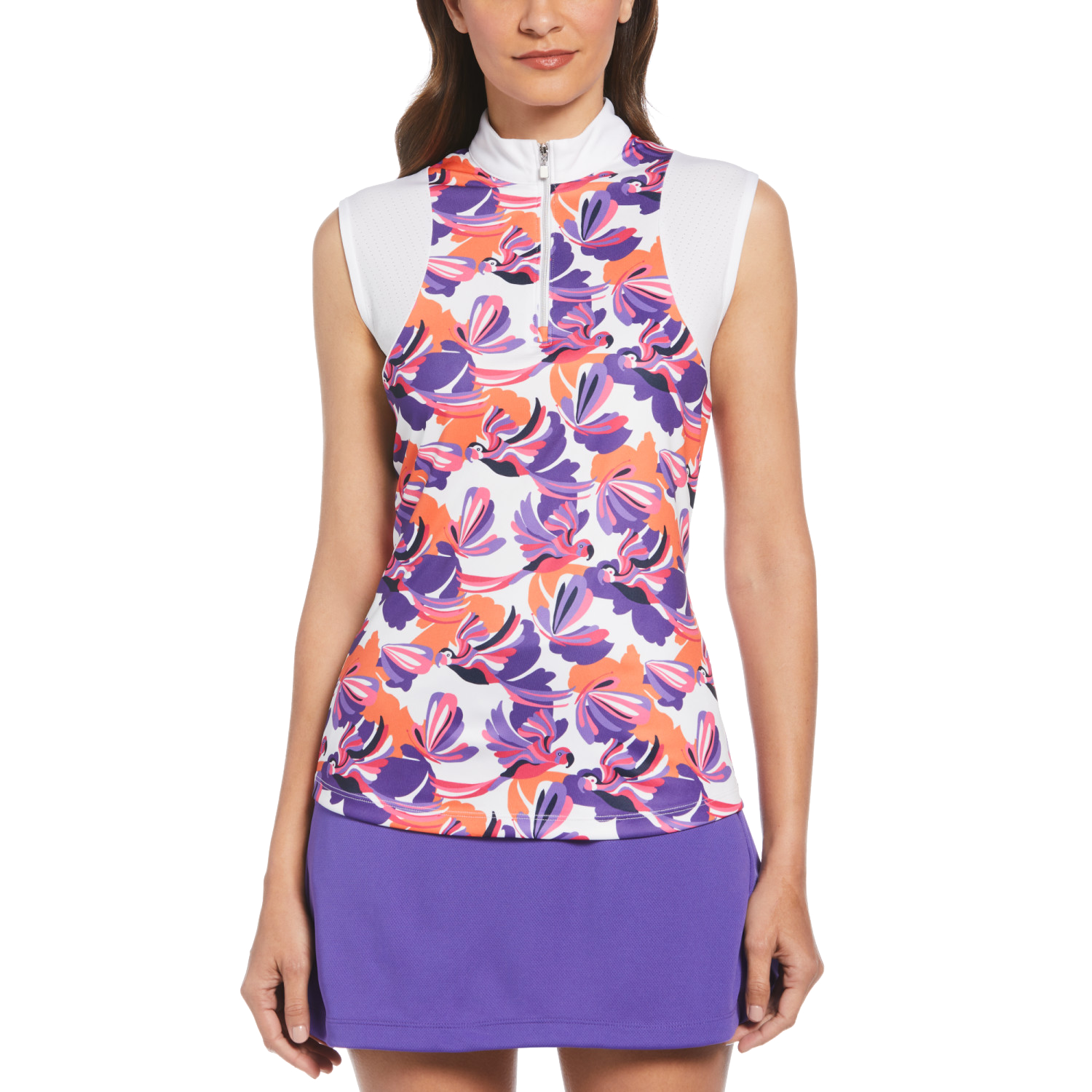 Parrot Print Quarter Zip Women's Sleeveless Golf Polo Shirt