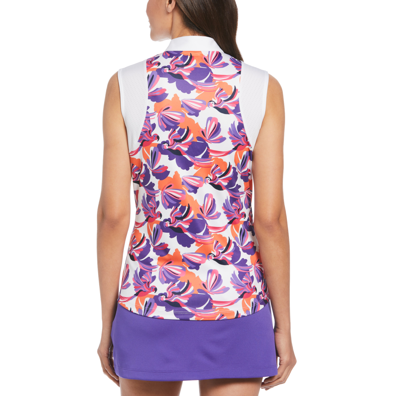 Parrot Print Quarter Zip Women's Sleeveless Golf Polo Shirt
