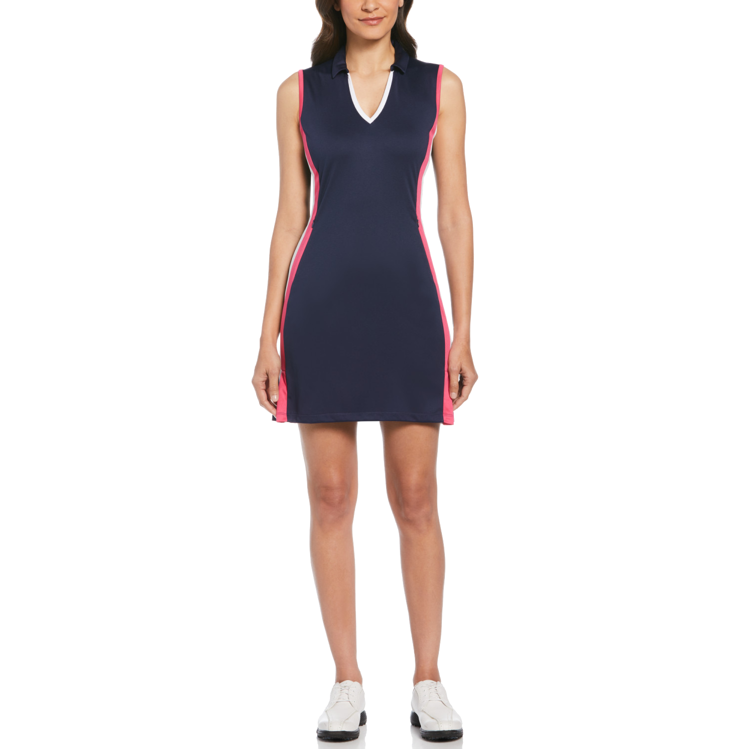 red white and blue golf dress PGA TOUR Apparel Color Block Sleeveless BS Keiran - Cedar Calf Select Shoe Size:45 and navy print