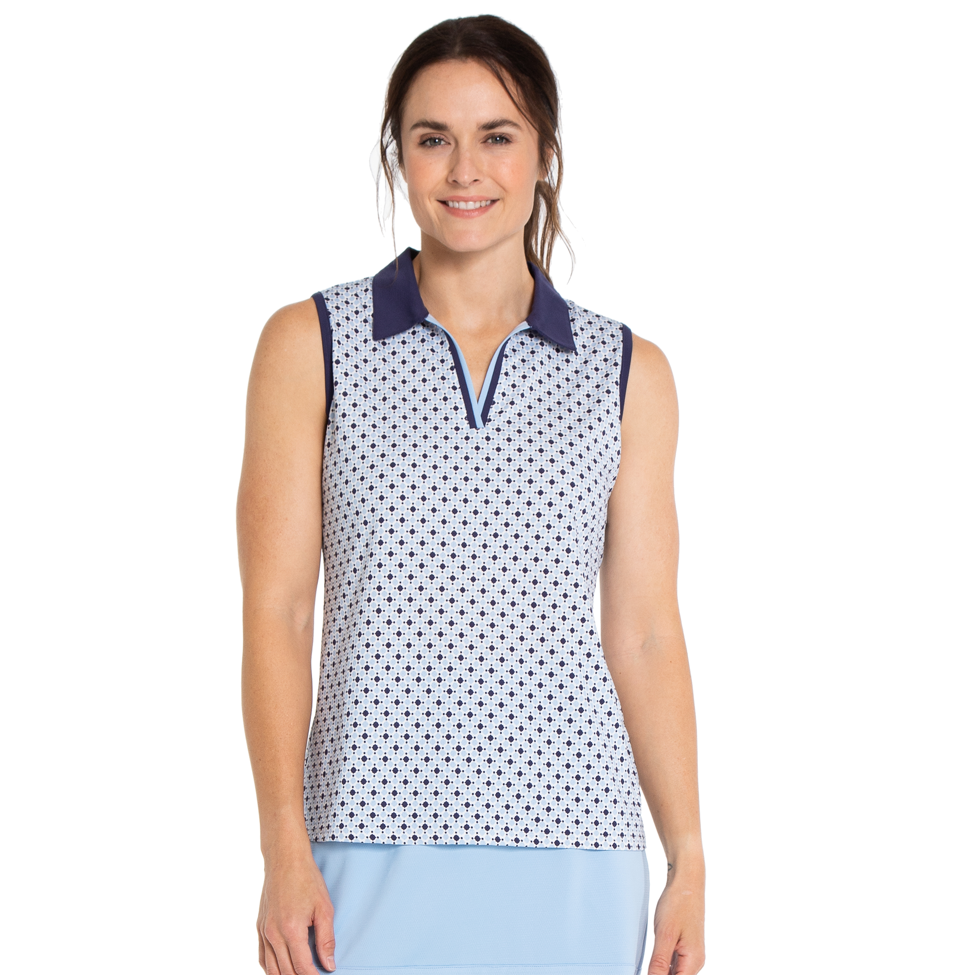 Tile Print Women's Sleeveless Golf Polo Shirt