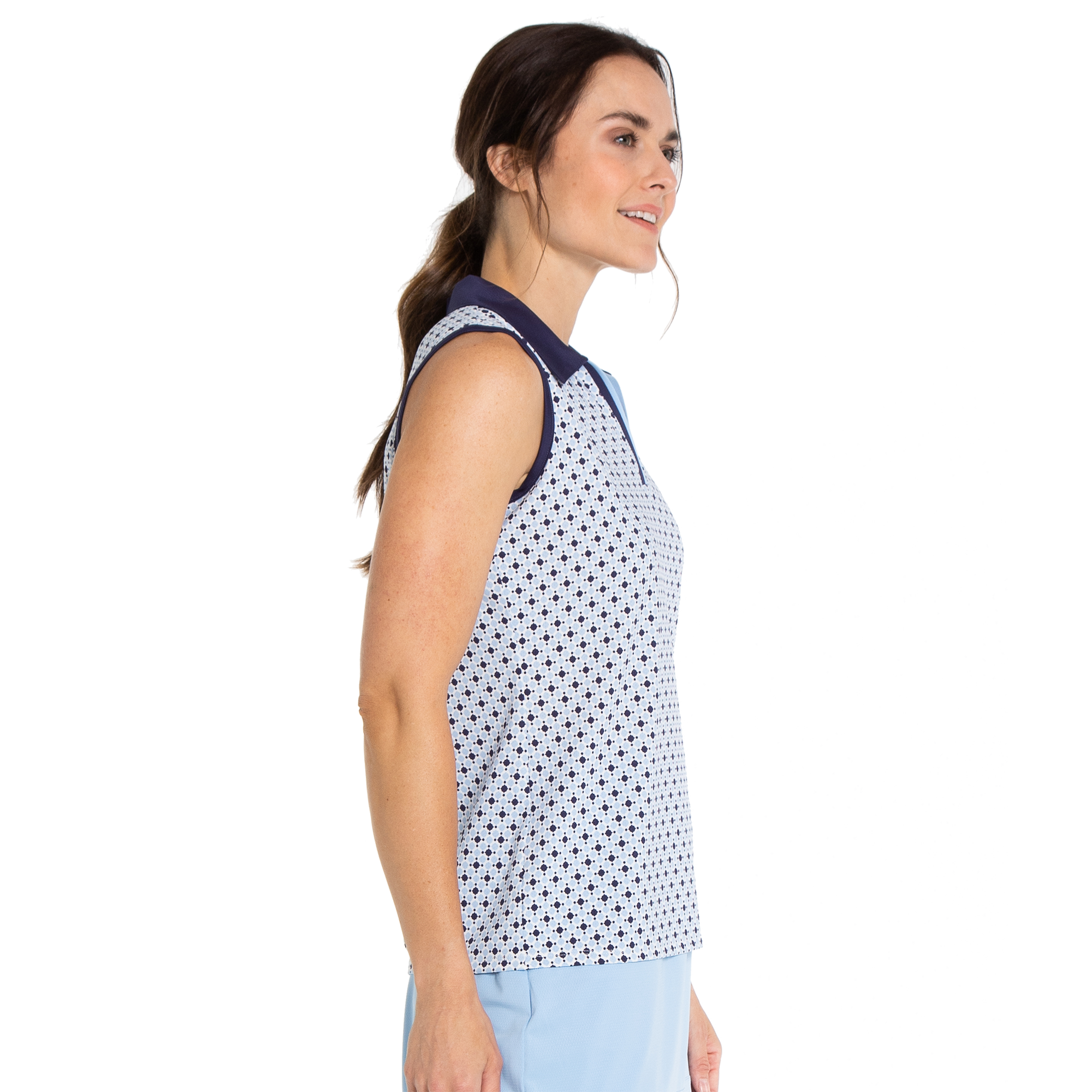 Tile Print Women's Sleeveless Golf Polo Shirt
