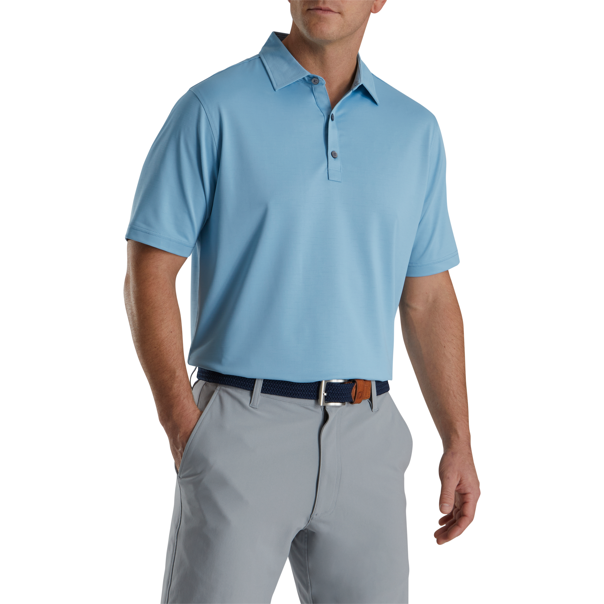 Slub Yarn Solid Self Collar Men's Short Sleeve Golf Polo Shirt