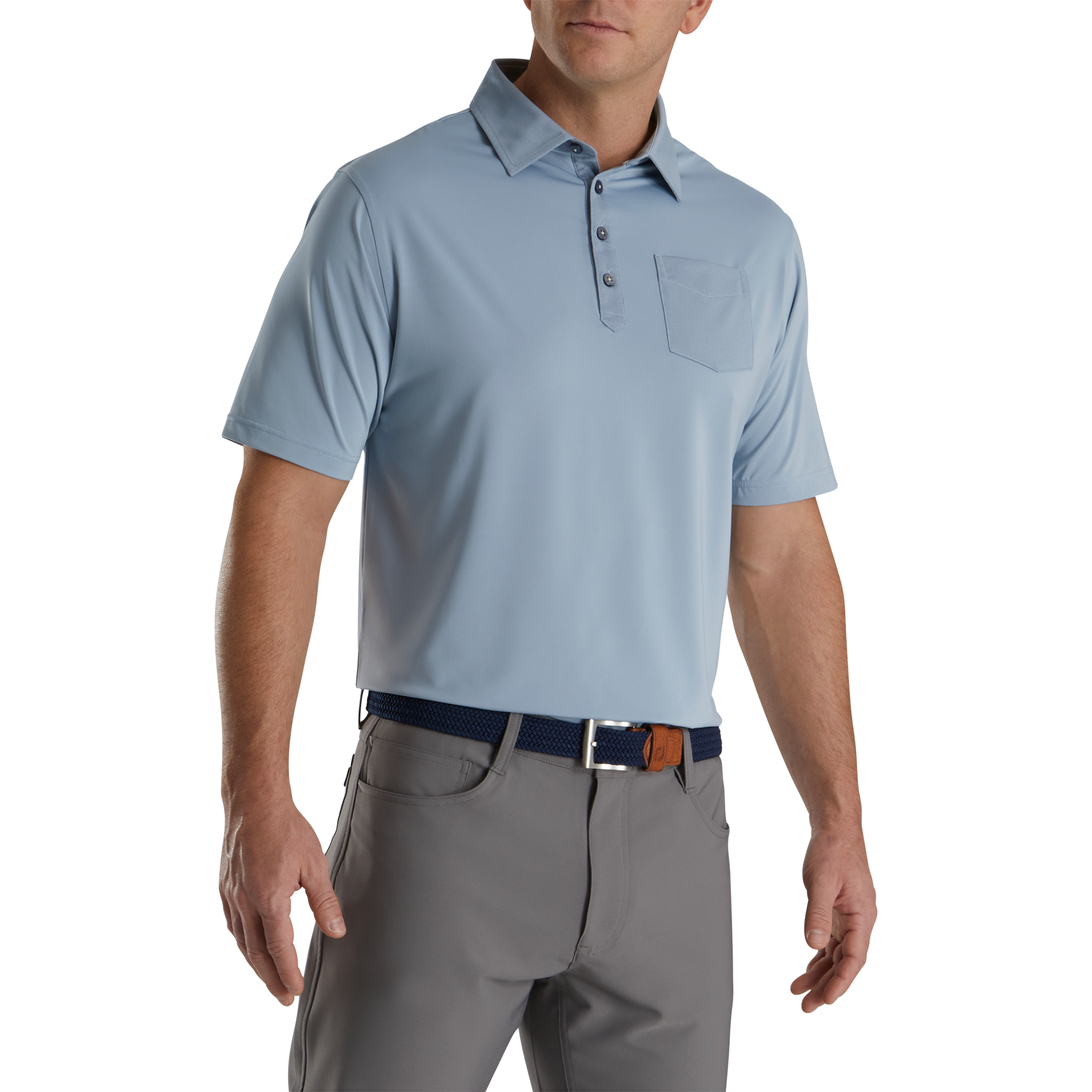 Tonal Trim Solid Pocket Lisle Self Collar Men's Short Sleeve Golf Polo Shirt