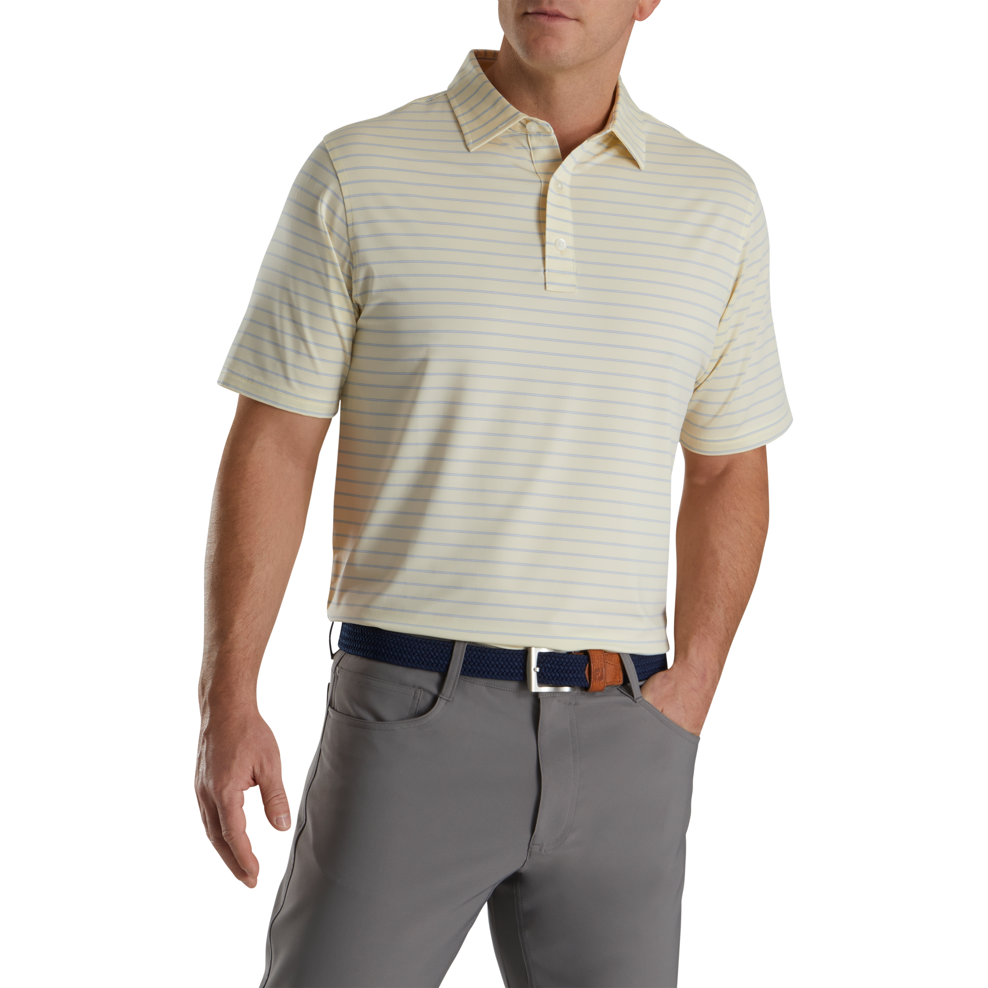 Triple Pinstripe Lisle Self Collar Men's Short Sleeve Golf Polo Shirt