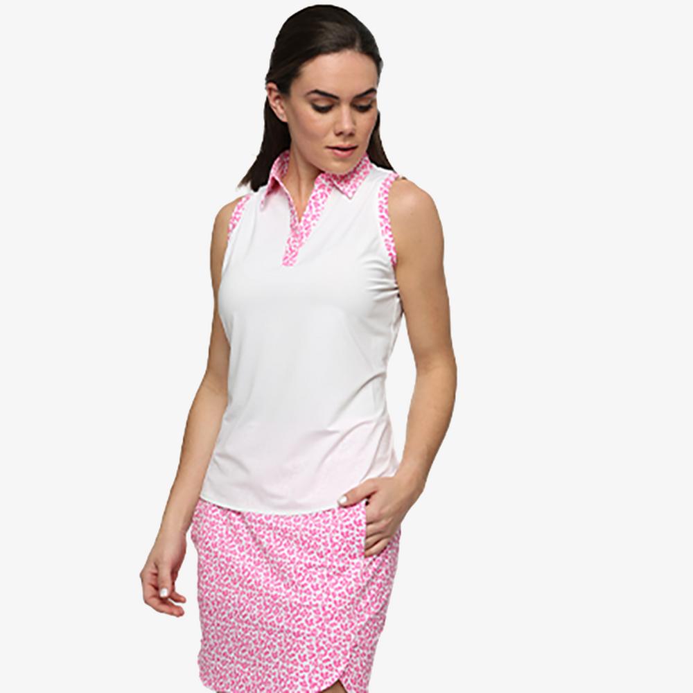 Pink Panther Collection: Action Leopard Print Trim Sleeveless Polo
