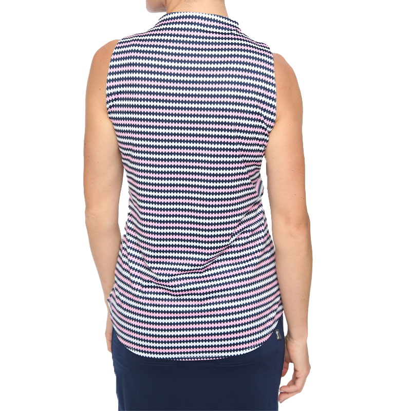 Reversible Blue Argyle Print Women's Sleeveless Golf Shirt